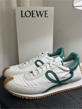 Loewe Flow Runner 2.0 Nylon & Suede Sneakers White/Green 44